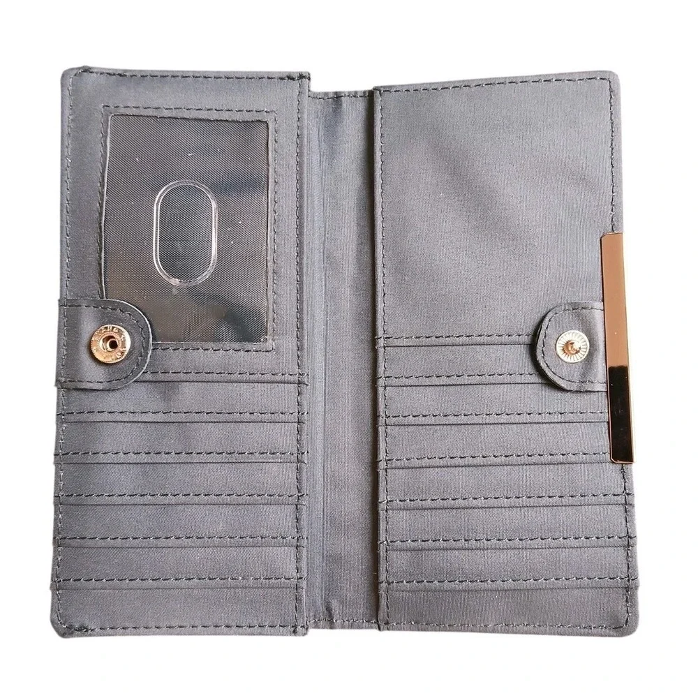 Genuine Leather Long Wallet With Silver Holds 12 Credit Cards, Cash Coins #1548‎